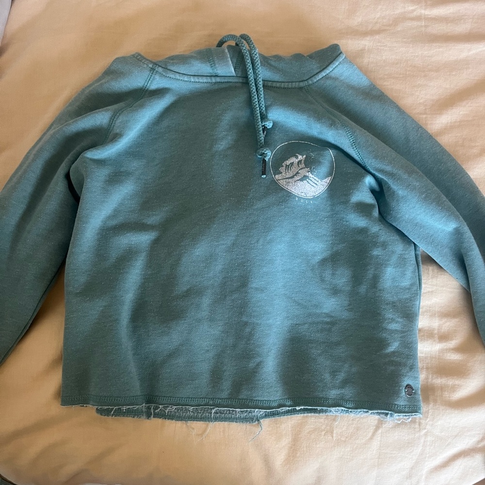 Turquoise Cropped Roxy Sweatshirt Pullover